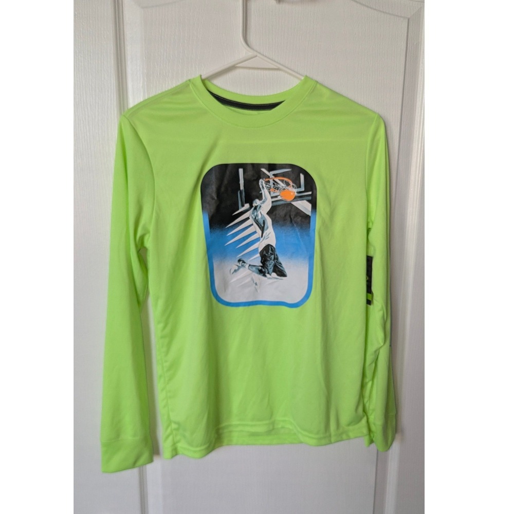 Athletic Works Boys Lime Green Basketball Graphic Long Sleeve Shirt XL 14-16 - Picture 8 of 8